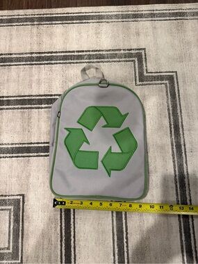 Kids Recycle Symbol Backpack - Light Gray with Green Trim